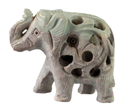 Statuette Éléphant Indien en Pierre – Trompe en l’Air