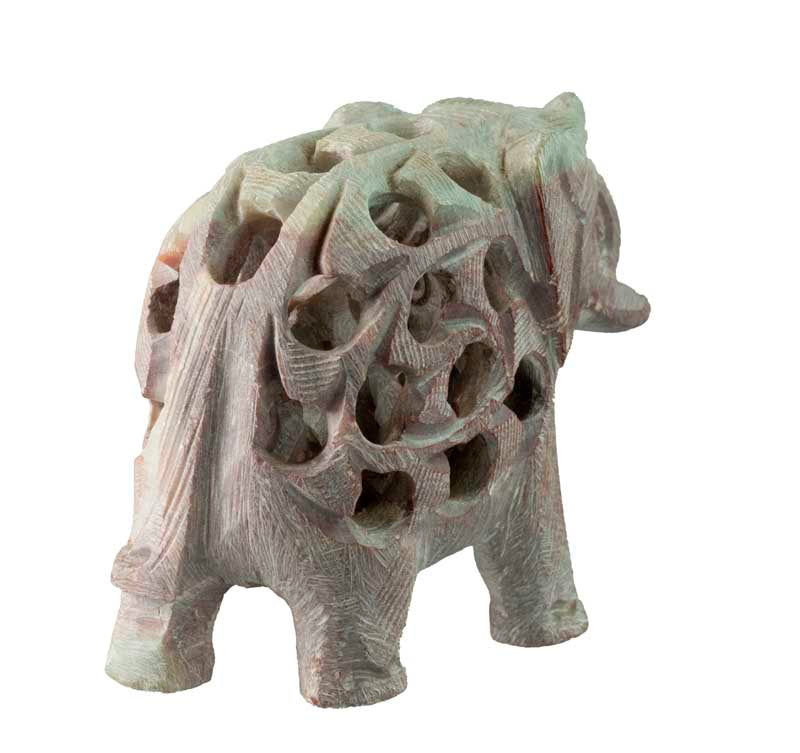 Statuette Éléphant Indien en Pierre – Trompe en l’Air