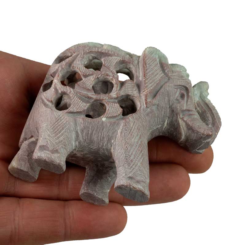 Statuette Éléphant Indien en Pierre – Trompe en l’Air