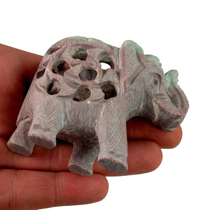 Statuette Éléphant Indien en Pierre – Trompe en l’Air