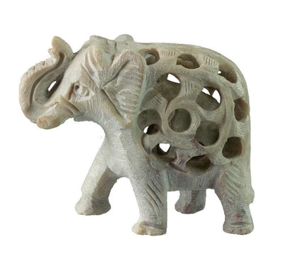 Statuette Éléphant Indien en Pierre – Trompe en l’Air