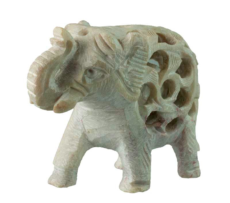 Statuette Éléphant Indien en Pierre – Trompe en l’Air