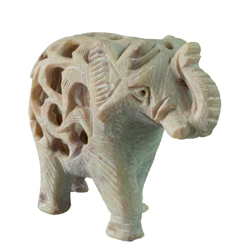 Statuette Éléphant Indien en Pierre – Trompe en l’Air