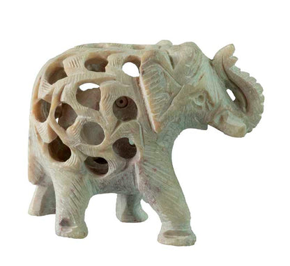 Statuette Éléphant Indien en Pierre – Trompe en l’Air