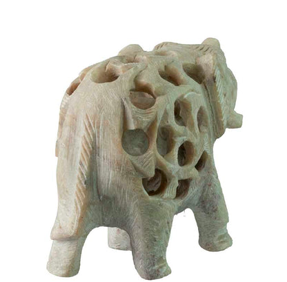 Statuette Éléphant Indien en Pierre – Trompe en l’Air
