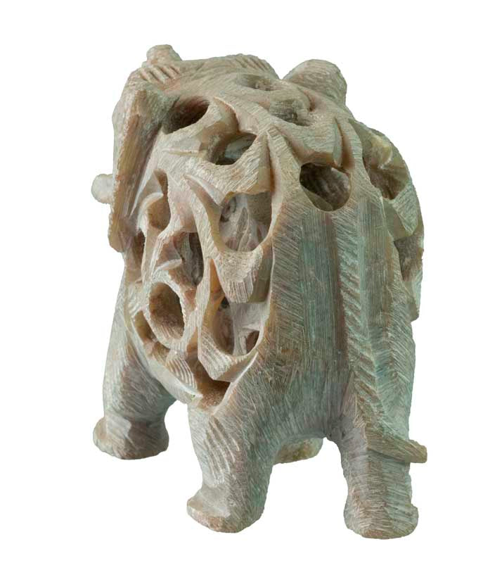 Statuette Éléphant En Pierre – Trompe En L’Air, Artisanat Indien