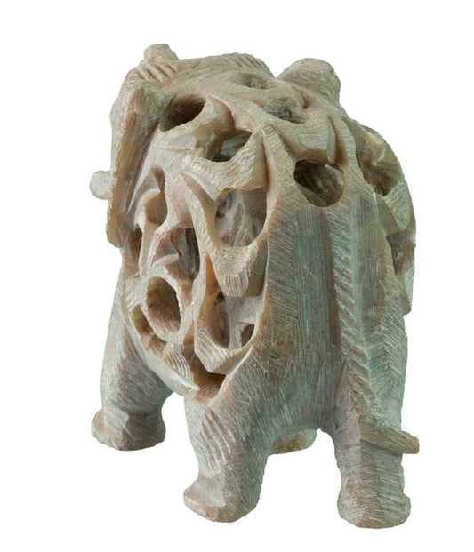 Statuette Éléphant En Pierre – Trompe En L’Air, Artisanat Indien