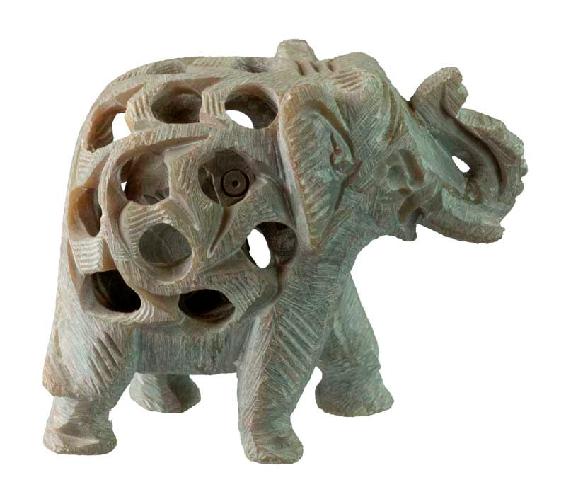Statuette Éléphant En Pierre – Trompe En L’Air, Artisanat Indien