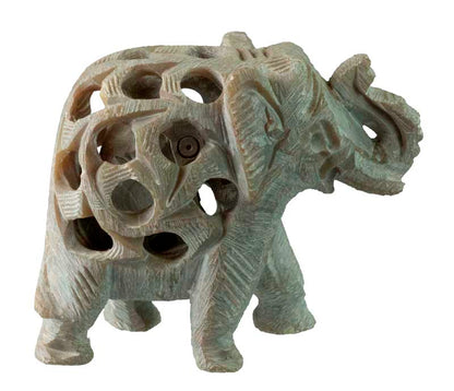 Statuette Éléphant En Pierre – Trompe En L’Air, Artisanat Indien