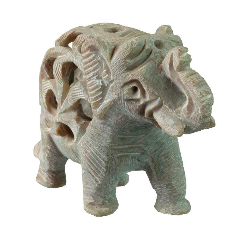 Statuette Éléphant En Pierre – Trompe En L’Air, Artisanat Indien