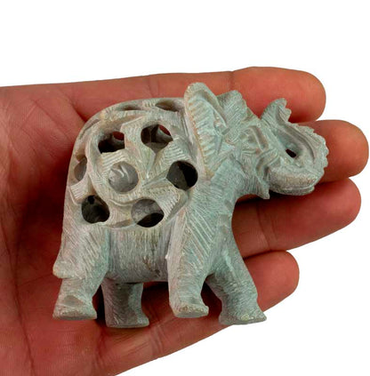 Statuette Éléphant En Pierre – Trompe En L’Air, Artisanat Indien