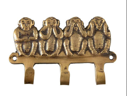 Patère Porte-Serviettes 4 Singes De La Sagesse – Laiton Jaune – Les Trois Singes De La Sagesse