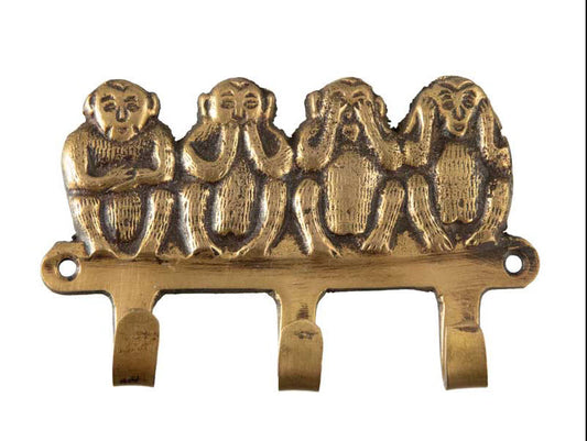 Patère Porte-Serviettes 4 Singes De La Sagesse – Laiton Jaune – Les Trois Singes De La Sagesse