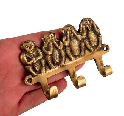 Patère Porte-Serviettes 4 Singes De La Sagesse – Laiton Jaune – Les Trois Singes De La Sagesse