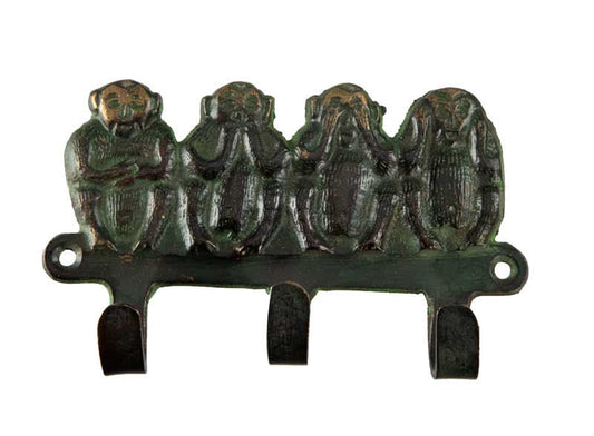 Patère Porte-Serviettes 4 Singes De La Sagesse – Laiton – Les Trois Singes De La Sagesse