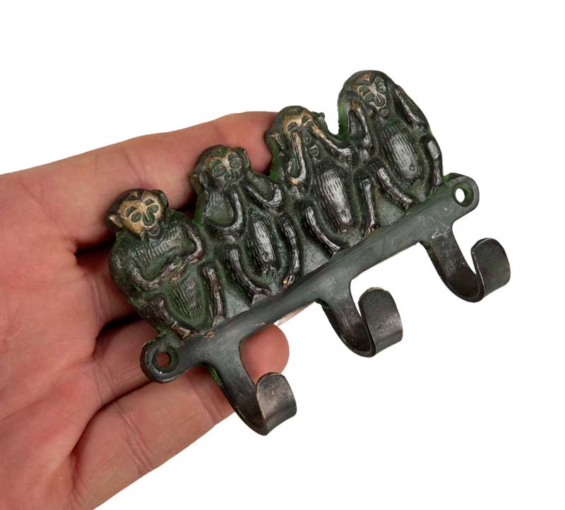 Patère Porte-Serviettes 4 Singes De La Sagesse – Laiton – Les Trois Singes De La Sagesse