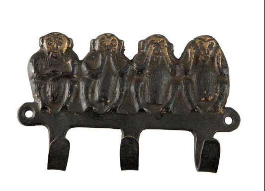 Patère Porte-Serviettes 4 Singes de la Sagesse en Laiton – Les Trois Singes De La Sagesse