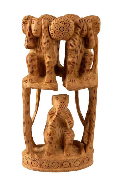 Statue 3 Singes de la Sagesse en Bois – Sculpture Artisanale Indienne