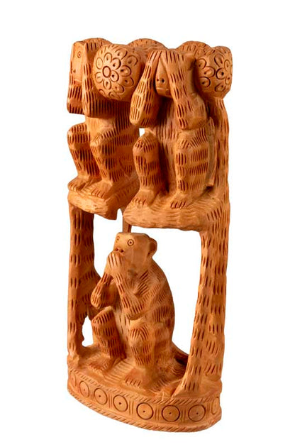 Statue 3 Singes de la Sagesse en Bois – Sculpture Artisanale Indienne
