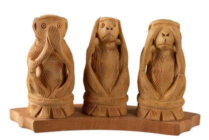 3 Singes De La Sagesse – Statue En Bois De Kadam