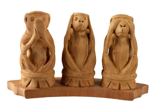 3 Singes De La Sagesse – Statue En Bois De Kadam
