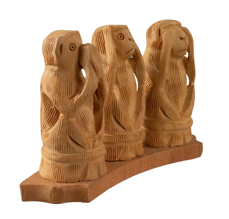 3 Singes De La Sagesse – Statue En Bois De Kadam