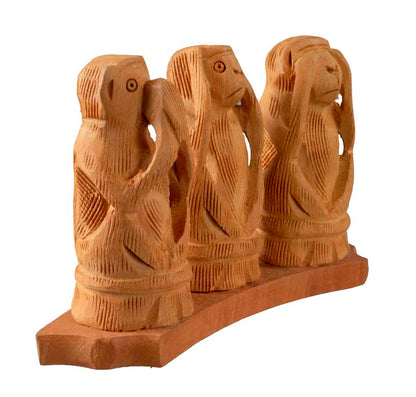3 Singes De La Sagesse – Statue En Bois De Kadam