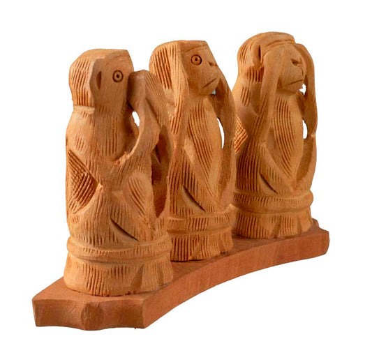 3 Singes De La Sagesse – Statue En Bois De Kadam