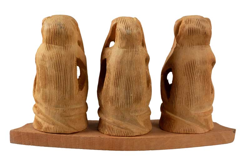 3 Singes De La Sagesse – Statue En Bois De Kadam