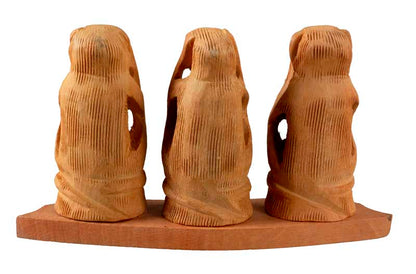 3 Singes De La Sagesse – Statue En Bois De Kadam