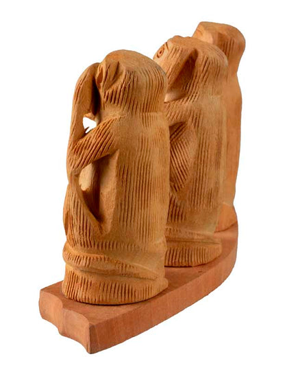 3 Singes De La Sagesse – Statue En Bois De Kadam