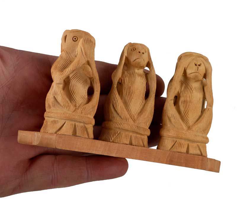 3 Singes De La Sagesse – Statue En Bois De Kadam