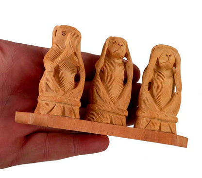 3 Singes De La Sagesse – Statue En Bois De Kadam