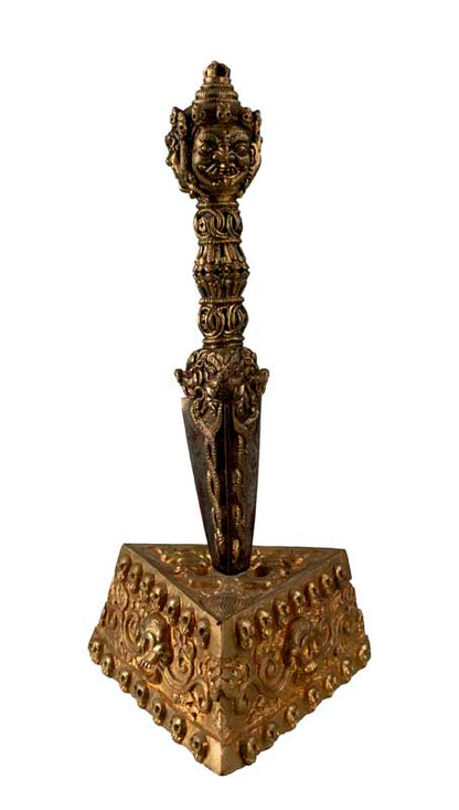 Phurba Mahakala Vajra Kila en Laiton avec Support – Objet Rituel Tibétain du Népal