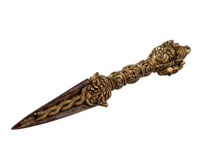 Phurba Mahakala Vajra Kila en Laiton avec Support – Objet Rituel Tibétain du Népal