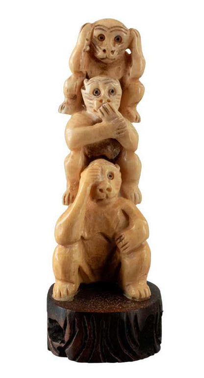 Figurine 3 Singes De La Sagesse En Os – Artisanat Népalais
