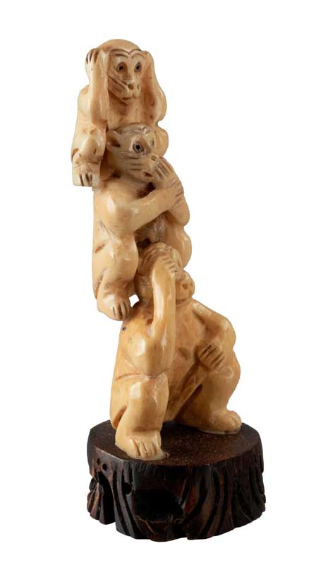 Figurine 3 Singes De La Sagesse En Os – Artisanat Népalais