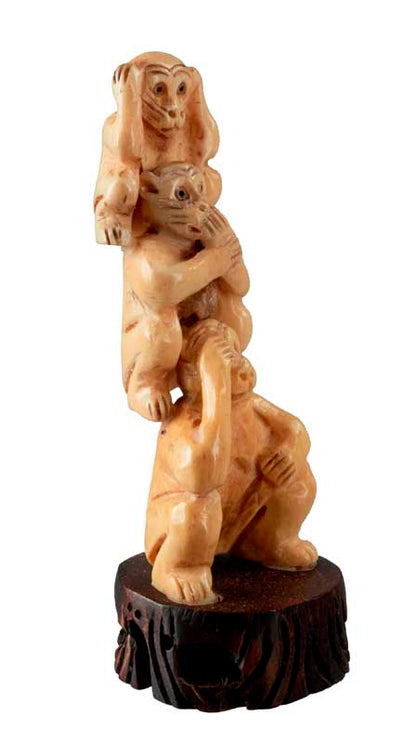 Figurine 3 Singes De La Sagesse En Os – Artisanat Népalais