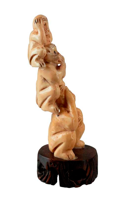 Figurine 3 Singes De La Sagesse En Os – Artisanat Népalais