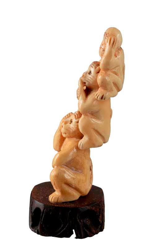 Figurine 3 Singes De La Sagesse En Os – Artisanat Népalais