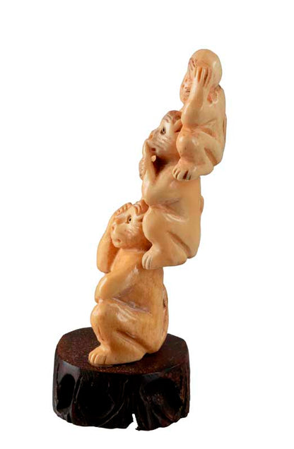 Figurine 3 Singes De La Sagesse En Os – Artisanat Népalais