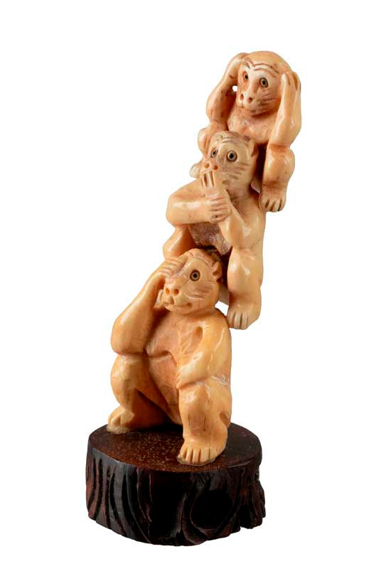 Figurine 3 Singes De La Sagesse En Os – Artisanat Népalais