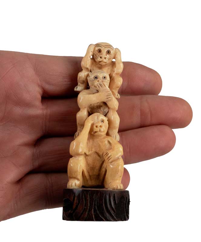 Figurine 3 Singes De La Sagesse En Os – Artisanat Népalais