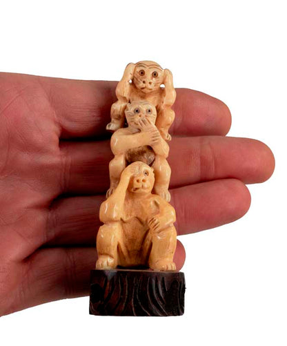 Figurine 3 Singes De La Sagesse En Os – Artisanat Népalais