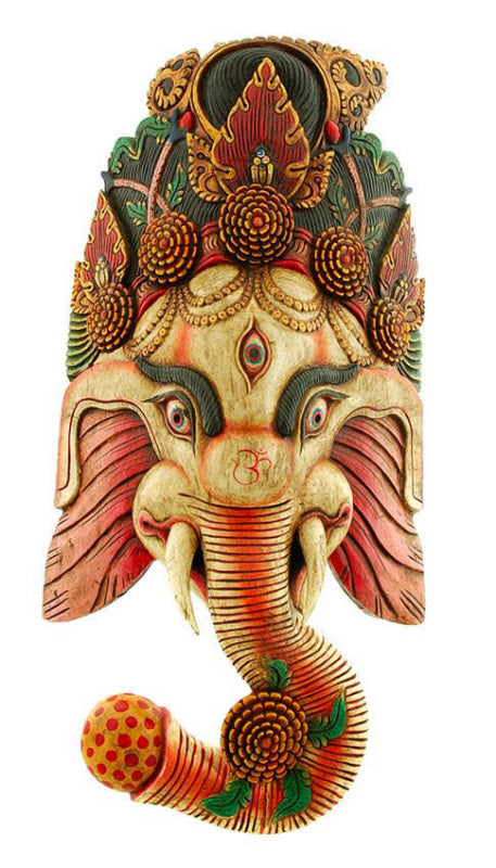 Masque Ganesha En Bois De Peuplier – Grande Décoration Murale Du Népal