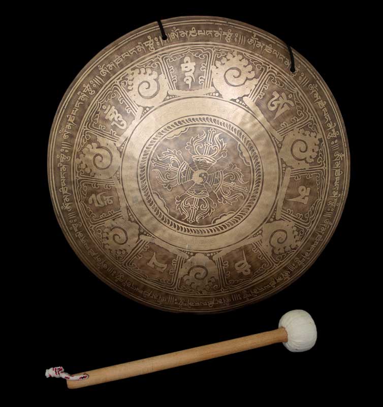 Gong Tibétain Bouddhiste Double Vajra Gravé du Népal
