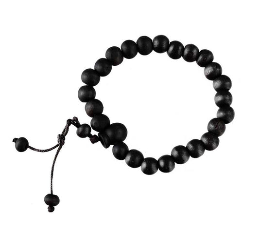 Bracelet tibétain perles de bois teintées noires – Bijou artisanal du Népal