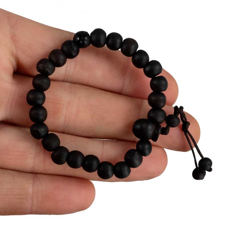 Bracelet tibétain perles de bois teintées noires – Bijou artisanal du Népal
