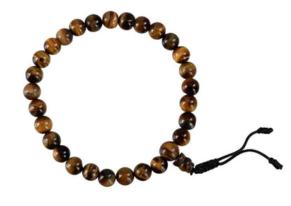 Bracelet Mala tibétain en&nbsp;pierre œil de tigre – chapelet bouddhiste artisanal réglable