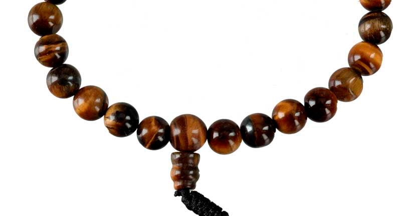 Bracelet Mala tibétain en&nbsp;pierre œil de tigre – chapelet bouddhiste artisanal réglable